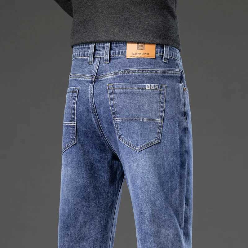 Autumn Mens Dark Blue Straightleg Brand Jeans Classic Style Business Casual Cotton Stretch Denim Pants Male Plus Size 40 42 44 W250905