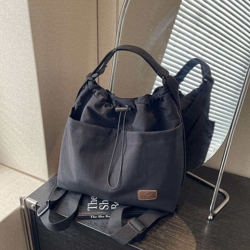Large Capacity Bucket Canvas Drawstring Single Shoulder Crossbody Tote Bag Women's Multifunctional Backpack Autumn New Style