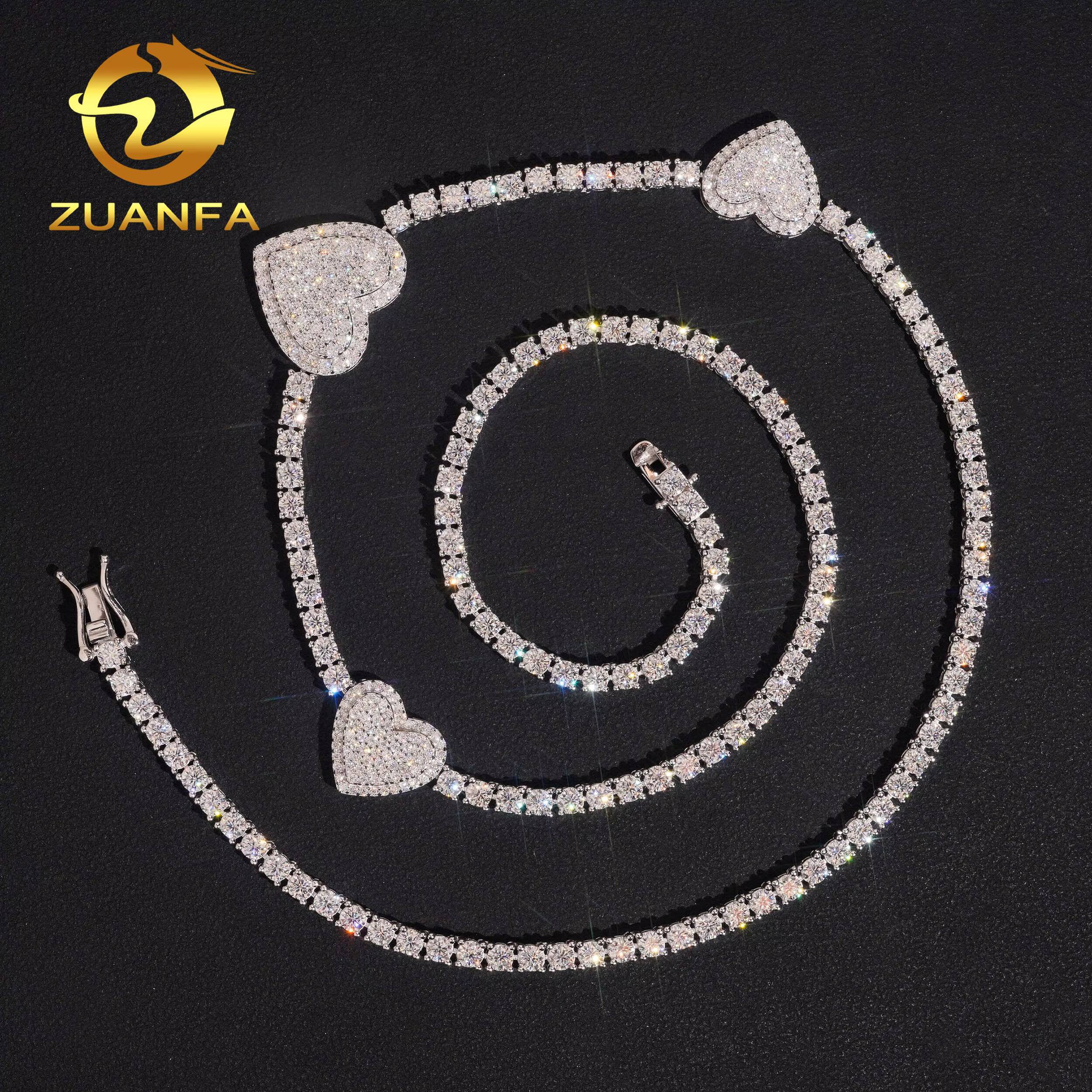 Heart Shape Moissanite Tennis Chain Necklace Charm Necklace 925 Sterling Silver Iced Out Hip Hop Jewelry