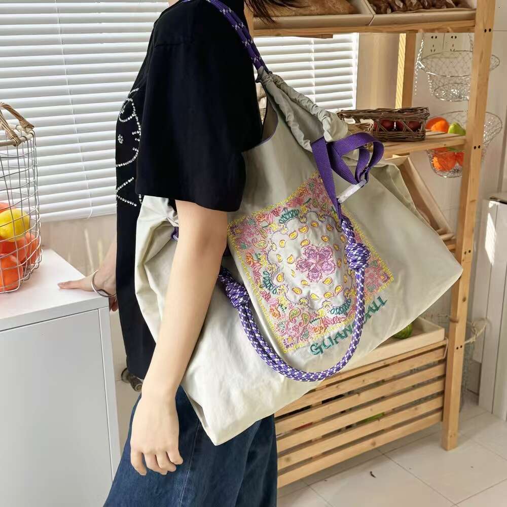 2025 New Ballchain Nylon Shopping Women's Handbag Embroidered Single Shoulder Crossbody Bag