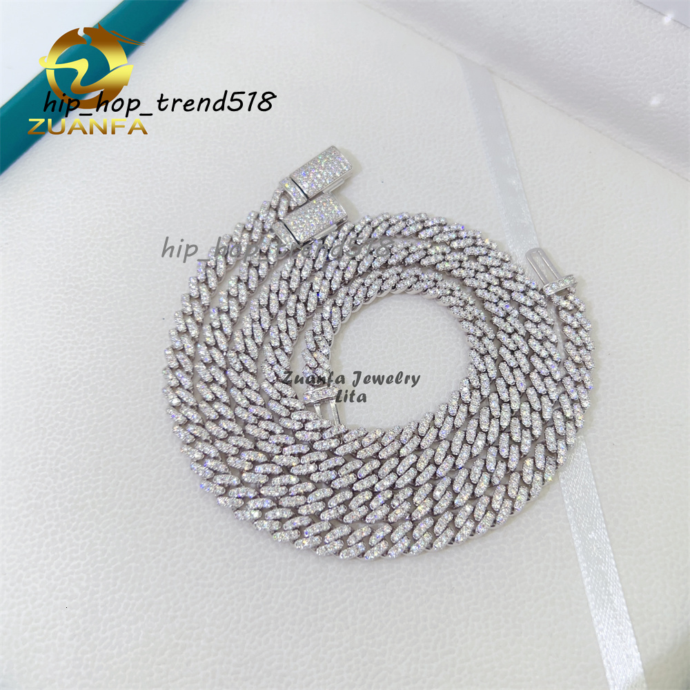 Pass Diamond Tester Hip Hop Iced Out 5mm Width One Row 925 Sterling Silver D VVS Moissanite Diamond Cuban Link Chain Necklace