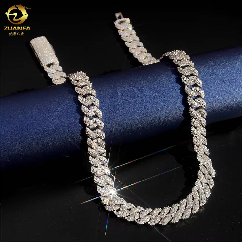 Instock Hip HopJewelry Pass Diamond Tester 13mm 925 Silver Moissanite Chain Link Cuban Iced Out Moissanite Cuban Chain