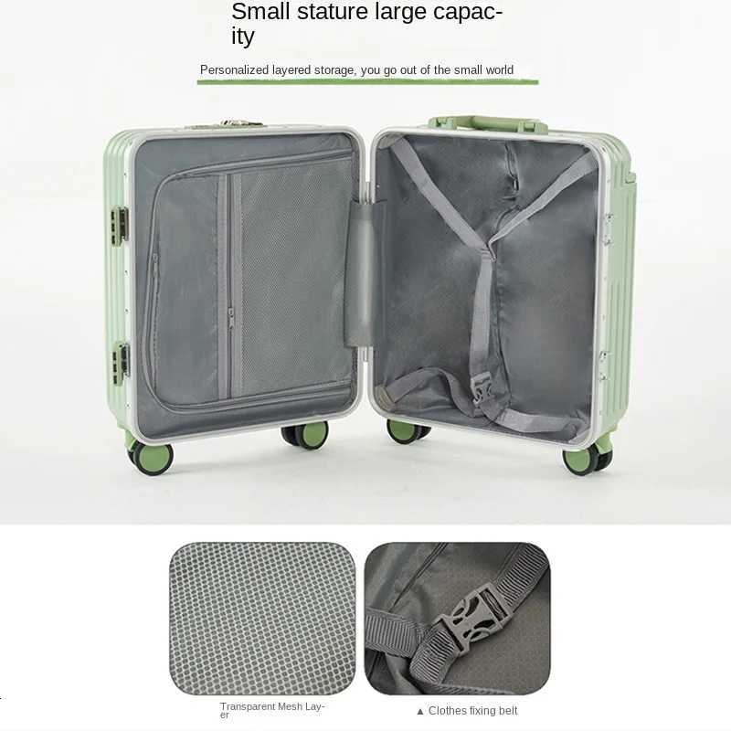 Frontopening Luggage Case 1820 inches Small Lightweight Carryon Suitcase Multifunctional Aluminum Frame Trolley Suitcase Z250905