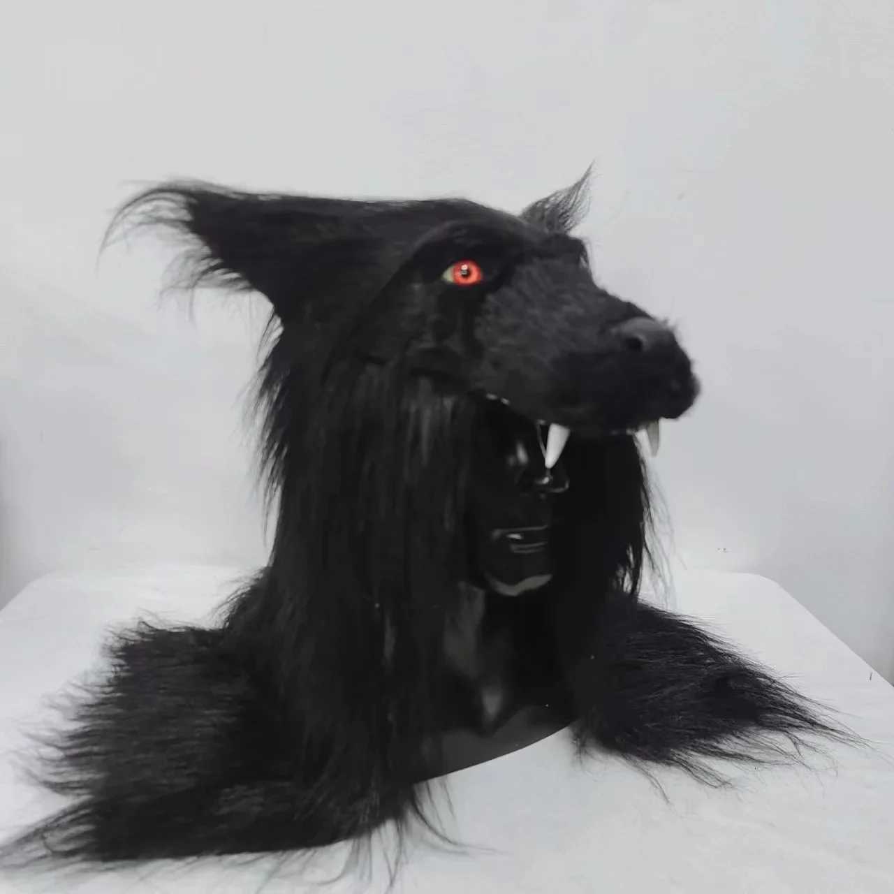 Werewolf Headwear Costume Mask Lifelike Wolf Mask with Faux Fur Halloween Mask for Adults Cosplay Prop Animal HeadgearXJ250905