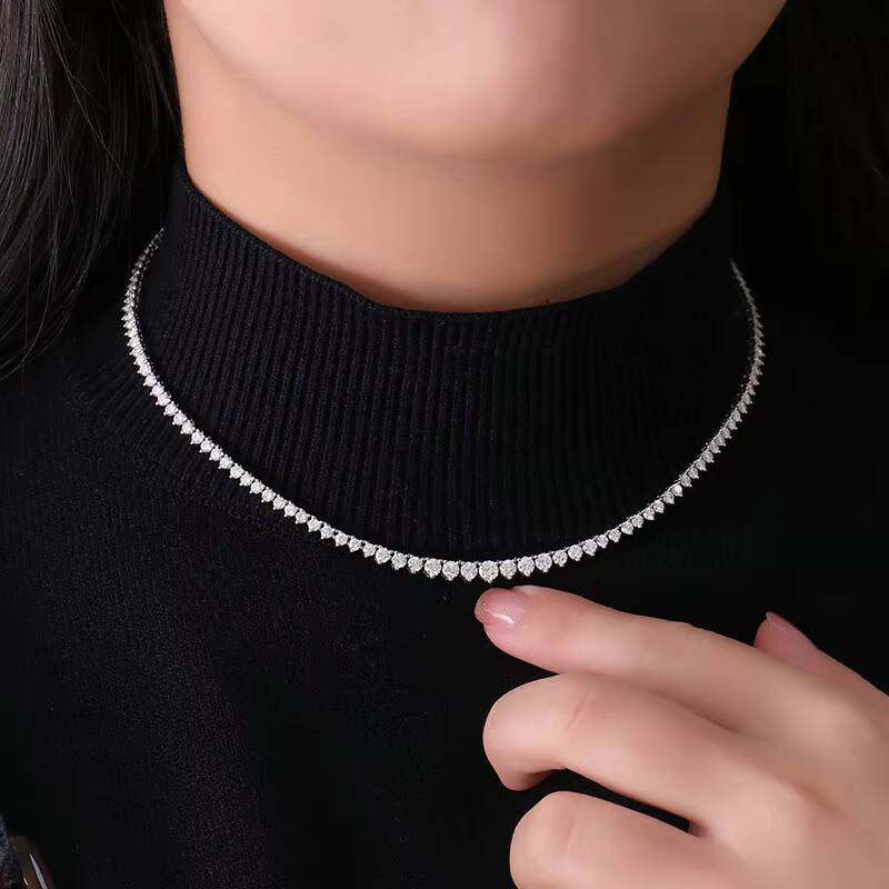 Provence Table Tennis Necklace 925 Silver 2mm 3mm 4mm 5mm Round Colorless Mossinate Diamond Tennis Chain Fashion Necklace