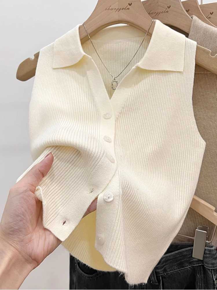 Solid Color Knitted for Women Cardigan Korean Single Breasted Sleeveless Jumper Woman Round Neck All Match Cardigans Outwear Z250905