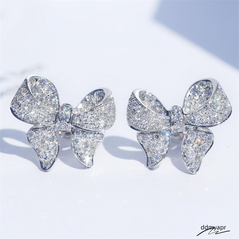 New Arrival Jewelry Sterling Sier Pave White Sapphire ddmyday CZ Dia Gemstones Bow Party Women Wedding Stud Earring Gift