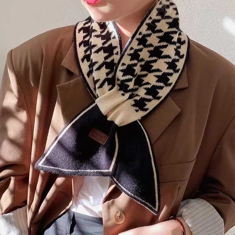 Scarf For Women Plaid Neckerchief Knitted Scarfs Long Skinny Small Scarves Bandana Female Foulard Warm Cashmere Neck Tie XWJ108XJ250905