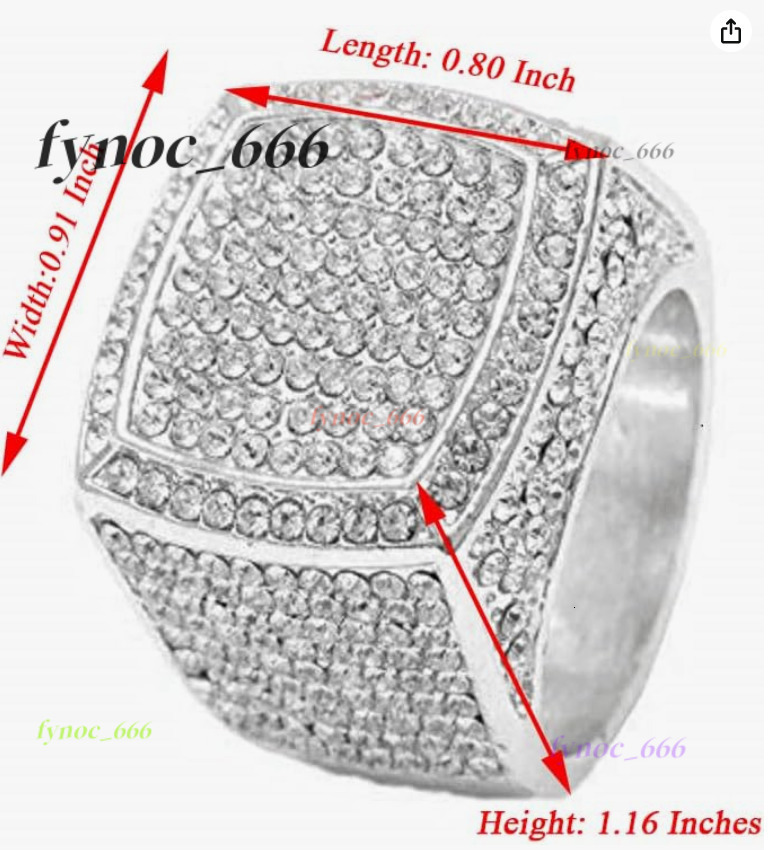 2025 Wholesale Trendy Hip Hop Alloy Jewelry Mens Diamond Square Ring for Men