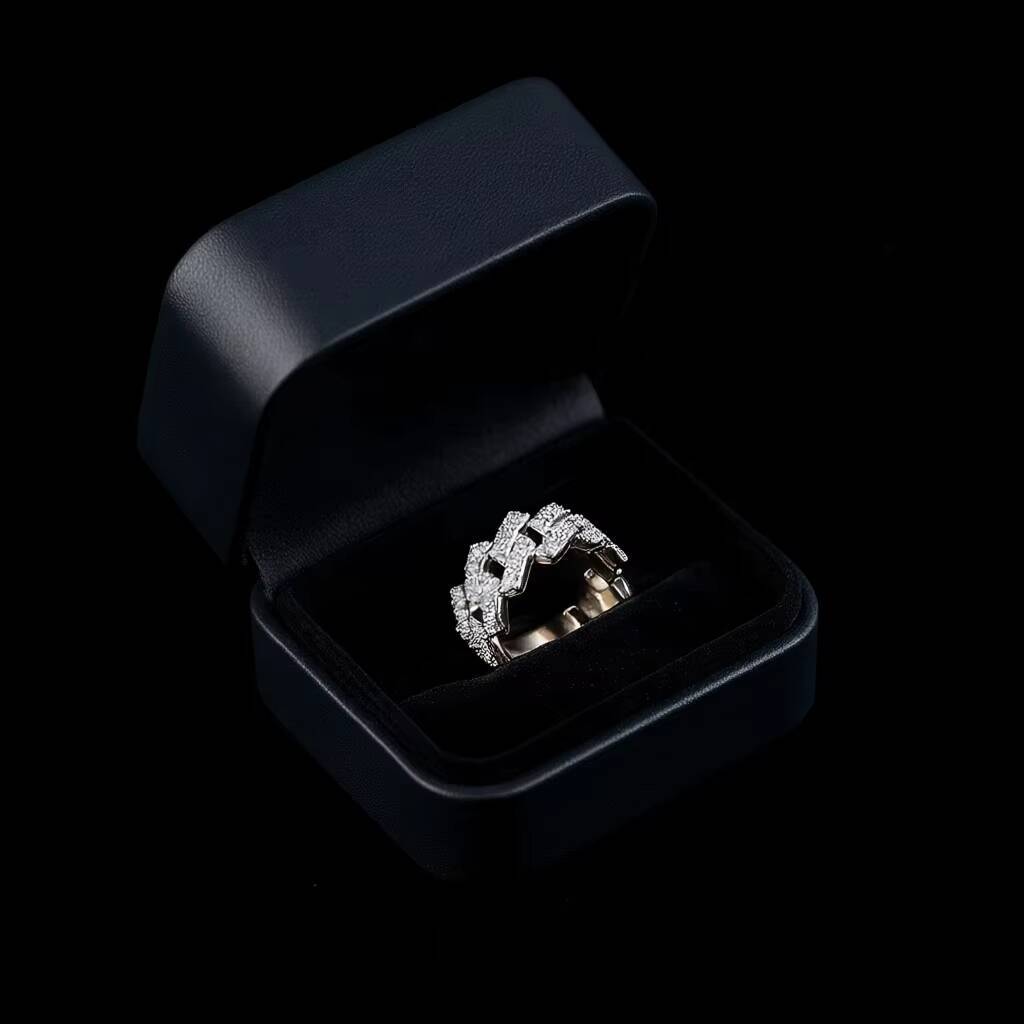 Custom Jewelry Hip Hop Solid 9K 10K 14K 18K Gold IGI VS VVS Lab Grown Diamond Iced Out 2 Rows Cuban Eternity Band Ring for Men