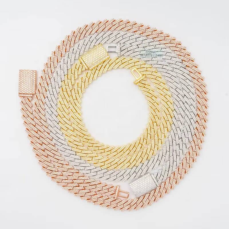 Custom Jewelry Hip Hop Men Bracelet Chain Jewelry 10mm 18 20 22 24 Cuban Link Necklace VVS Moissanite Cuban Chain