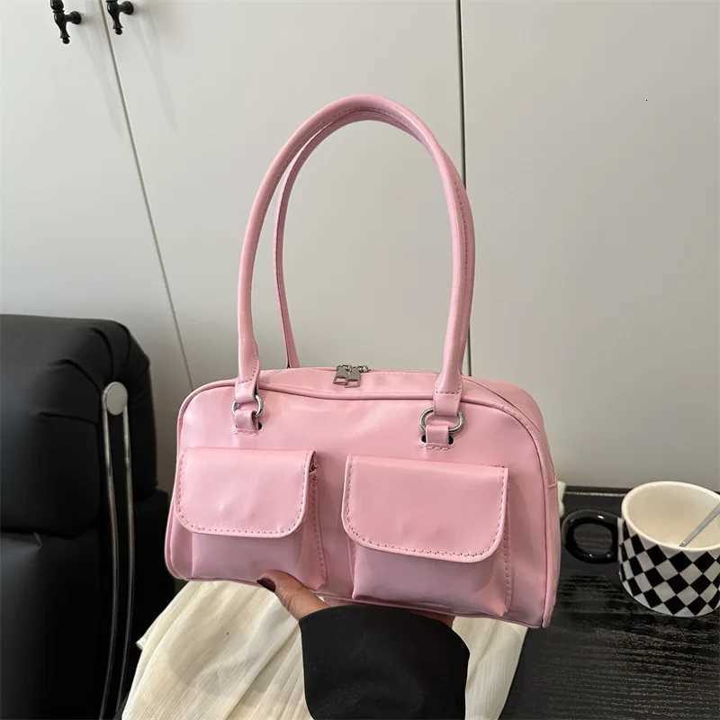 Casual Double Pocket Design Women Shoulder Bags Commuter Large Capacity Ladies Armpit Bag Fashion Pure Color Female Handbags Z250903