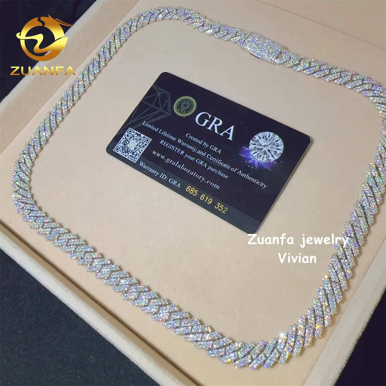 10mm Fashion Sterling Silver 925 VVS Moissanite Diamond Hip Hop Jewelry Iced Out Miami Cuban Link Chain Necklace