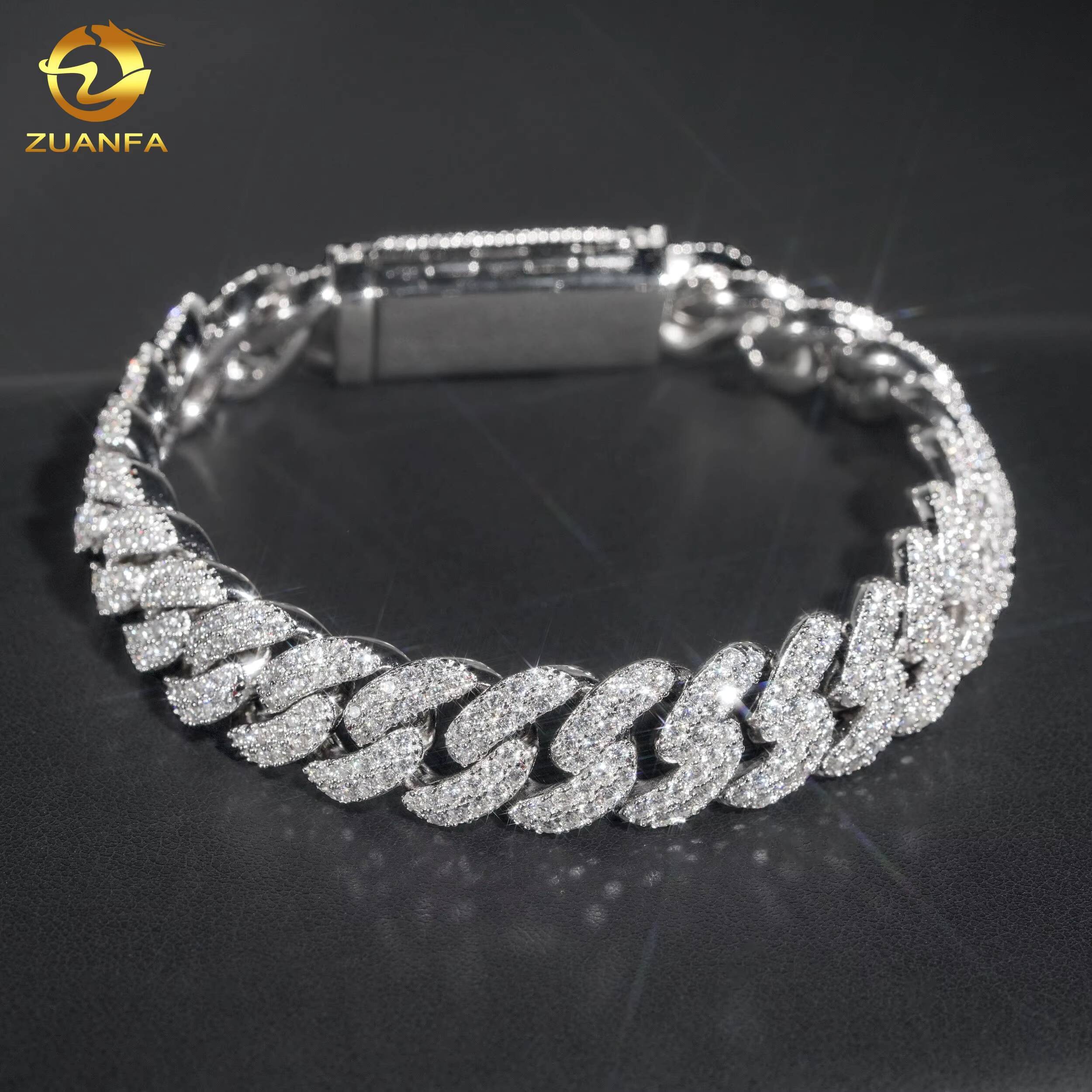 Top Quality VVS Diamond Solid 925 Silver Two Row 13MM Moissanite Cuban Link Bracelet