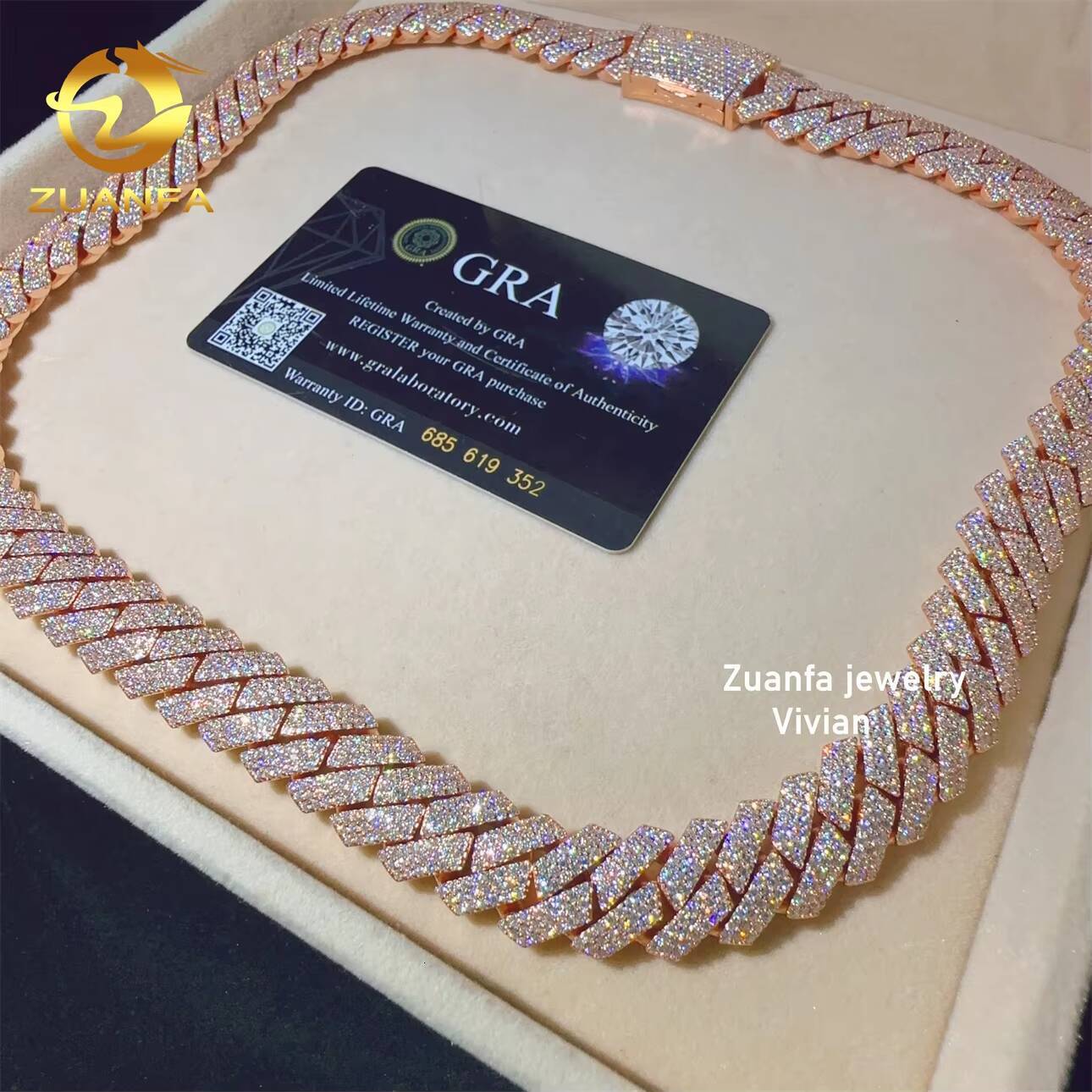 15mm VVS Moissanite Diamond Iced Out Sterling Silver 925 Cuban Link Moissanite Hip Hop Cuban Link Chain Necklace