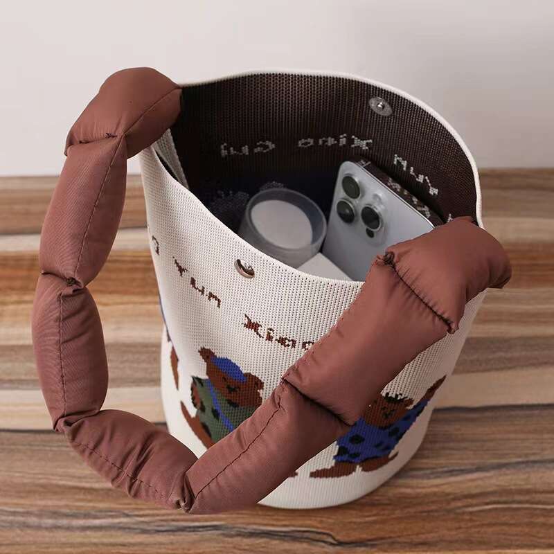 Knitted Handbag Casual Versatile Drawstring Tote Gift Packaging Souvenir Lunch Water Bucket Bag