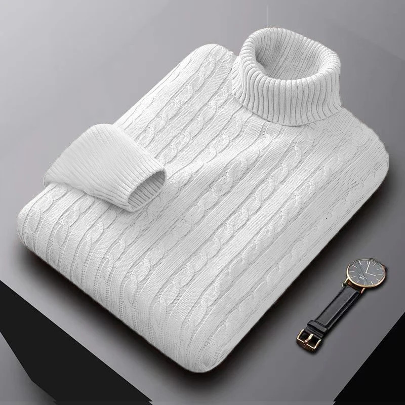 AutumnTurtleneck Knitted Sweater Outdoor Solid Color Pullover Streetwear Winter Warm Lightweight Basic twist sweaters men 250905