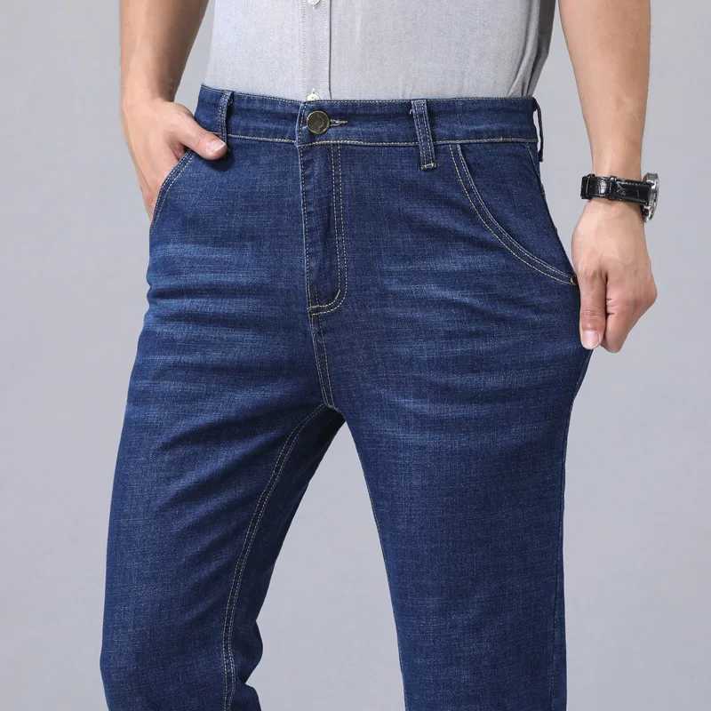 2025 New Embroidery Fashion Straight Jeans Men Stretch Black Blue Slim Fit Pants Comfortable Business Denim Trousers 2840 W250905