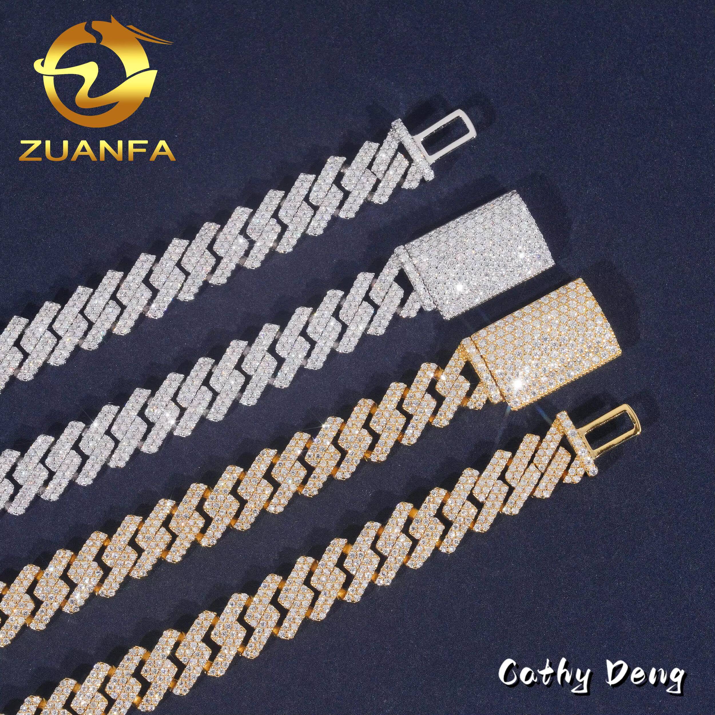 Ready to Ship High Quality Moissanite Hip Hop Jewelry 10mm Cuban Link Chain 925 Silver Iced Out Cuban Bracelet Necklace With GRA