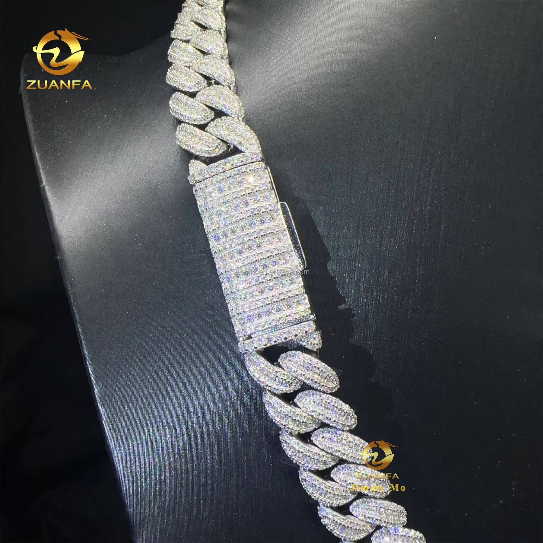 GRA Certificate Popular 925 Solid Silver 13mm Moon Shape Big Guy Buss Down Iced Out Hip Hop Moissanite Miami Cuban Link Chain