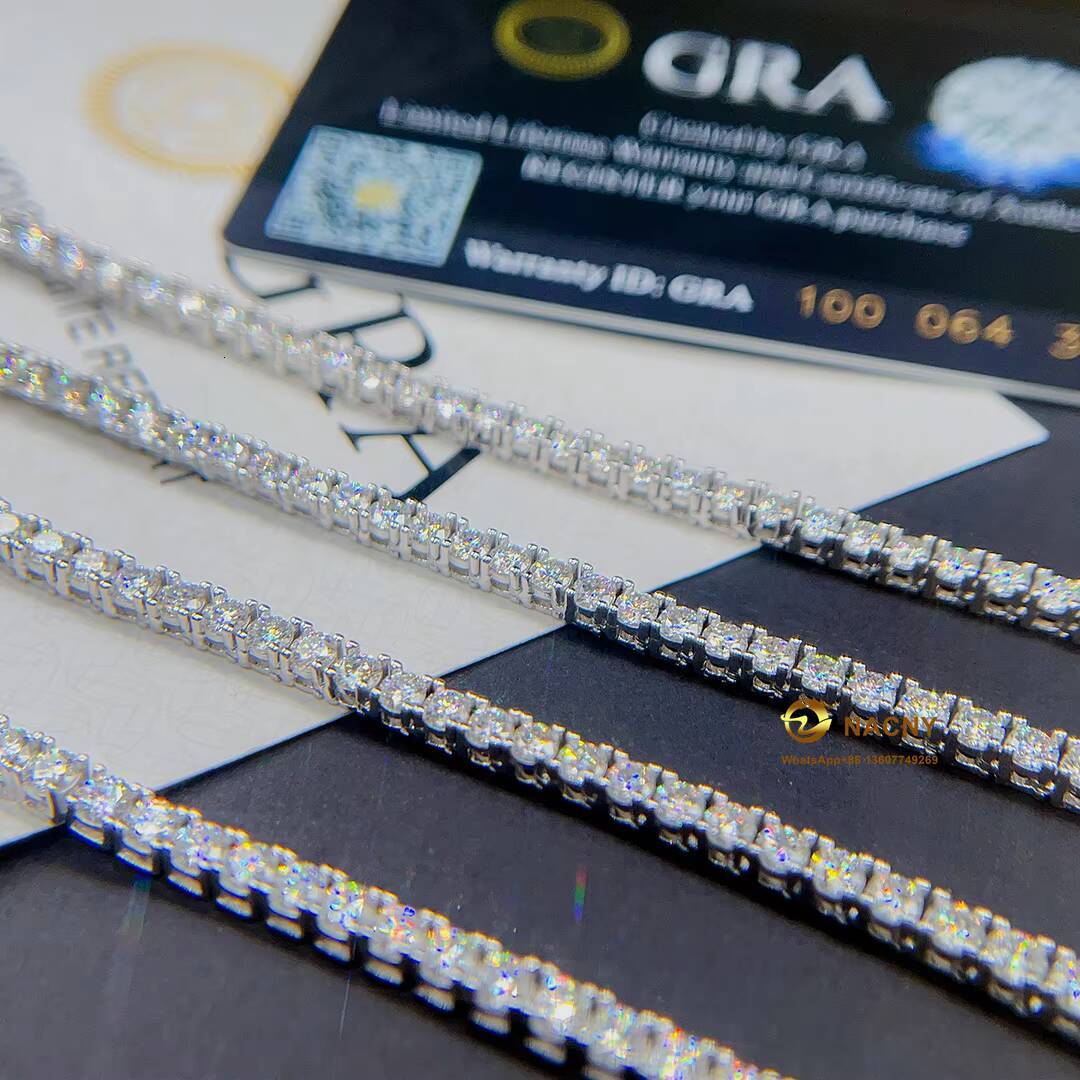MoissaniteVVS 3MM Tennis Braceletnecklace Zuanfa Moissanite Hip Hop Jewelry Iced Out Moissanite Diamond 925 Tennis Chain