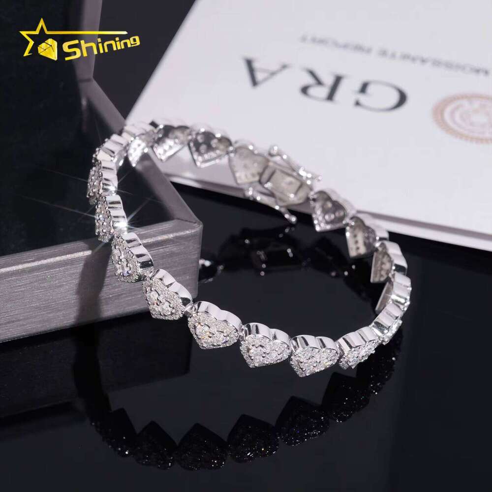 Fast Delivery Hi Hop Sier Heart-Shaped Iced GRA Certified Moissanite Cuban Bracelet