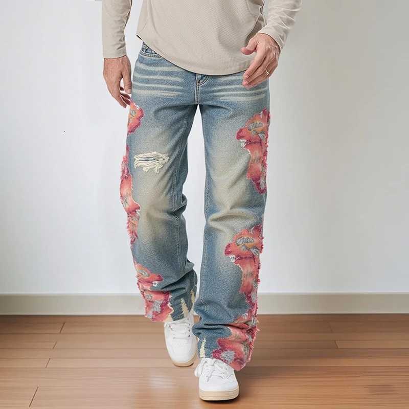 Men s Distressed Patchwork Denim Jeans with Pockets for Spring and Fall Fashion Casual Wear W250905