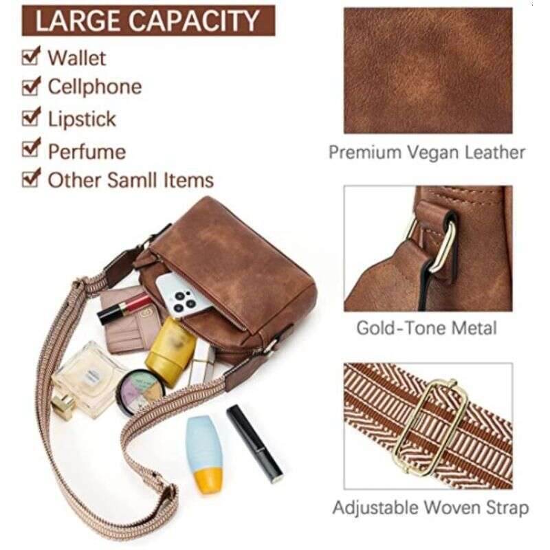 New Women's Small Crossbody Three Zippers Phone Leather Handbag With Colorful Strap Shoulder Bag