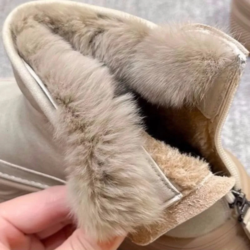 Platform Cotton Boots Winter Round Toe Suede NonSlip WearResistant Rear Zipper ShortCylinder Snow Boots 250905