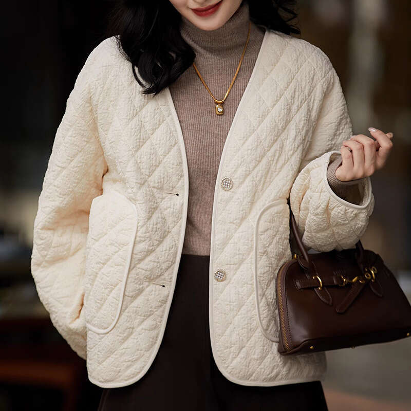 Diamond Grid Lightweight Versatile Layered Cotton Jacket Short Coat Women's High-End Autumn Winter New Style B5