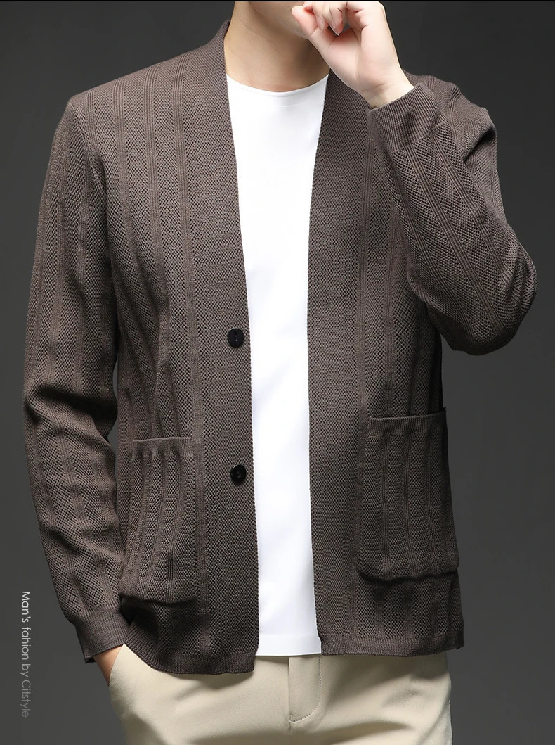 Spring and Autumn Sweater Knitted Mens Solid Color Business Leisure Versatile cardigan Coat 250905