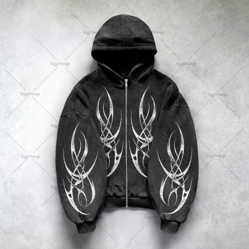 Gothic Punk Graphic Print Oversized Sweatshirt High Street Harajuku Y2K Streetwear Jacket Men Hip Hop Retro Casual Zipper Hoodie 250904