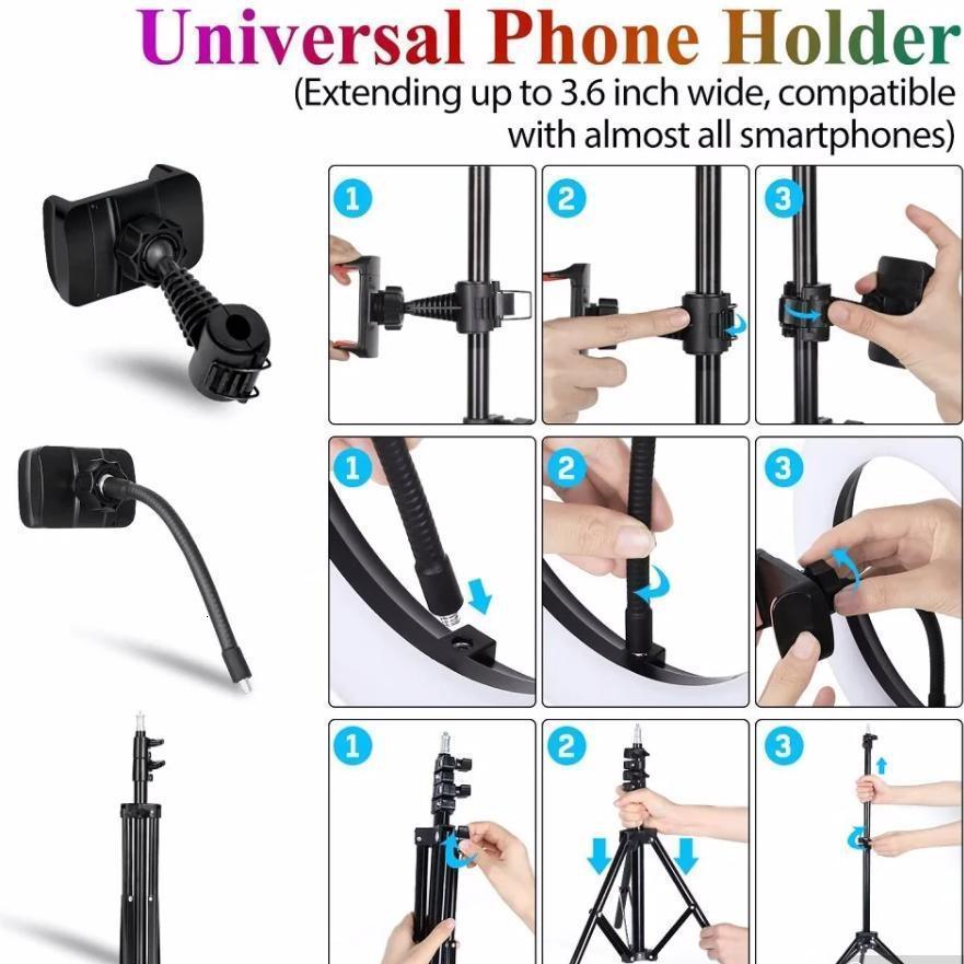 RGB selfie ring light tripod phone stand pography ring light circular fill light LED color light tripod makeup 240909