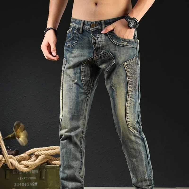 Male Cowboy Pants Skinny Low Rise Jeans for Men Motorcycle Slim Fit Trousers 90s Streetwear Straight Tight Pipe Retro Casual Xs W250905