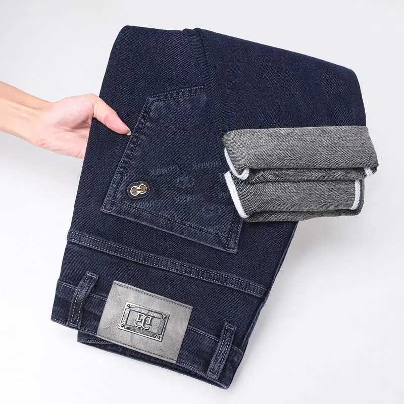 Autumn Winter Mens Thickened High Quality Denim Elastic Jeans Flim Straight Leg Casual Business Trousers Fashion Soft Pants W250905