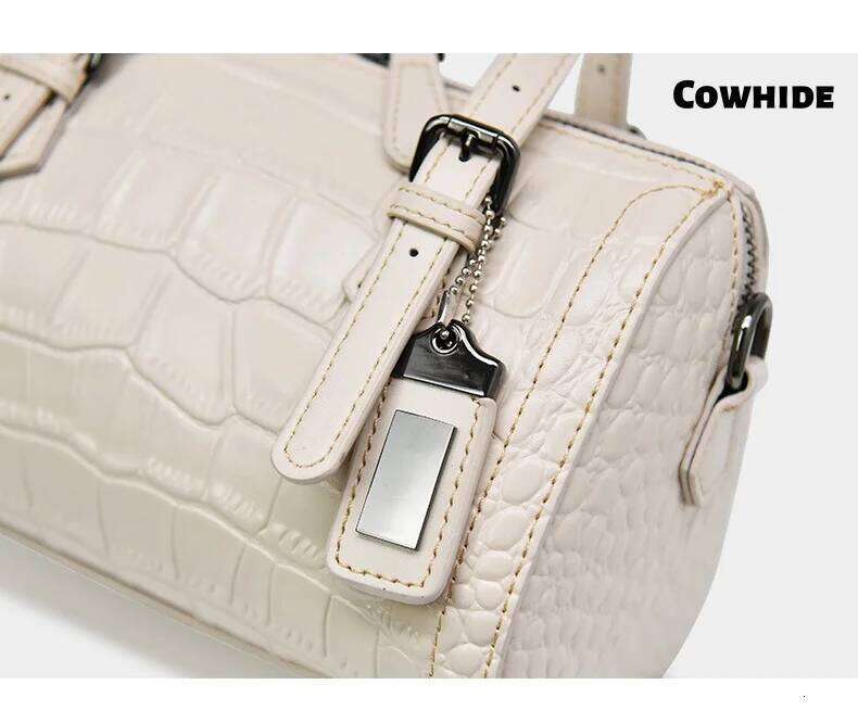 Single-Shoulder Trendy Fashion Boston Women's Crossbody Bag Soft Crocodile-Patterned Cowhide Handbag
