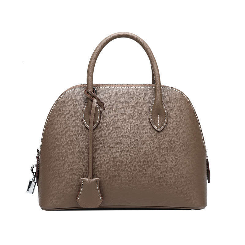 Top Layer Cowhide Bag for Women, Handheld Shell Genuine Leather Women's Shoulder Bowling Crossbody Bag, Fashionable and Versatile