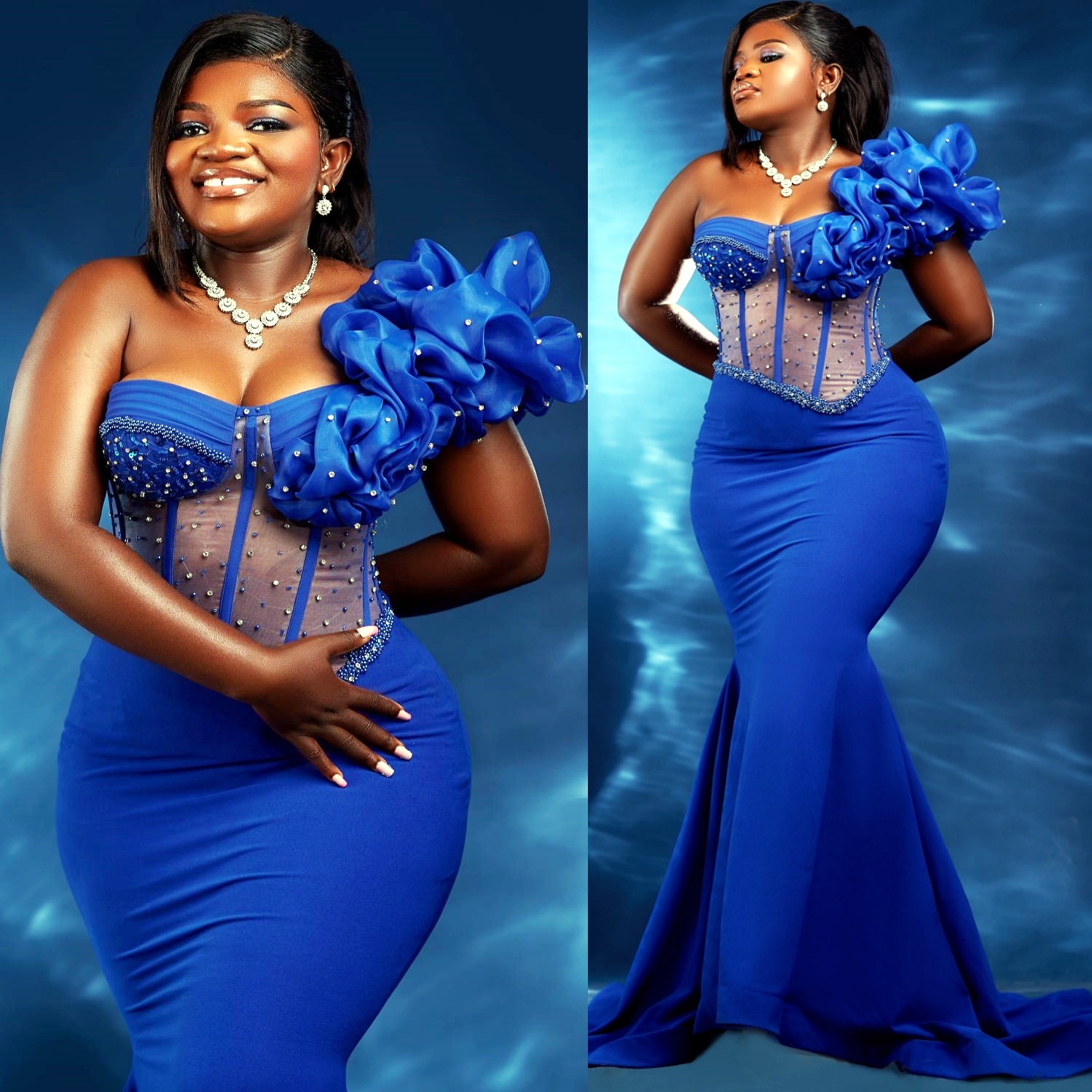 Aso Ebi Mermaid Royal Blue Prom Dresses 2025 Beaded Crystals Satin Evening Formal Party Second Birthday Engagement Gowns Plus Size Dress For Special O