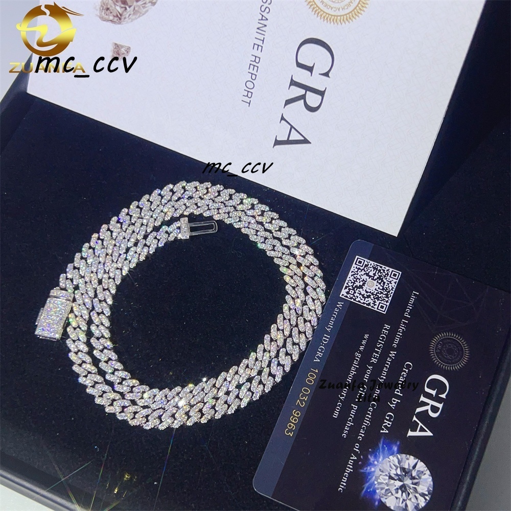 Wholesale Price White Gold One Row Stone Thin 6mm Silver VVS Moissanite Diamond Cuban Link Chain