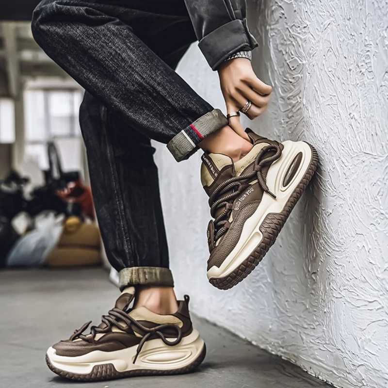 Fashion Platform Vulcanized Sneakers Men Korean Casual Shoes for Men Wear Resistant Street Style Mens Chunky Sneakers Shoes Z250905
