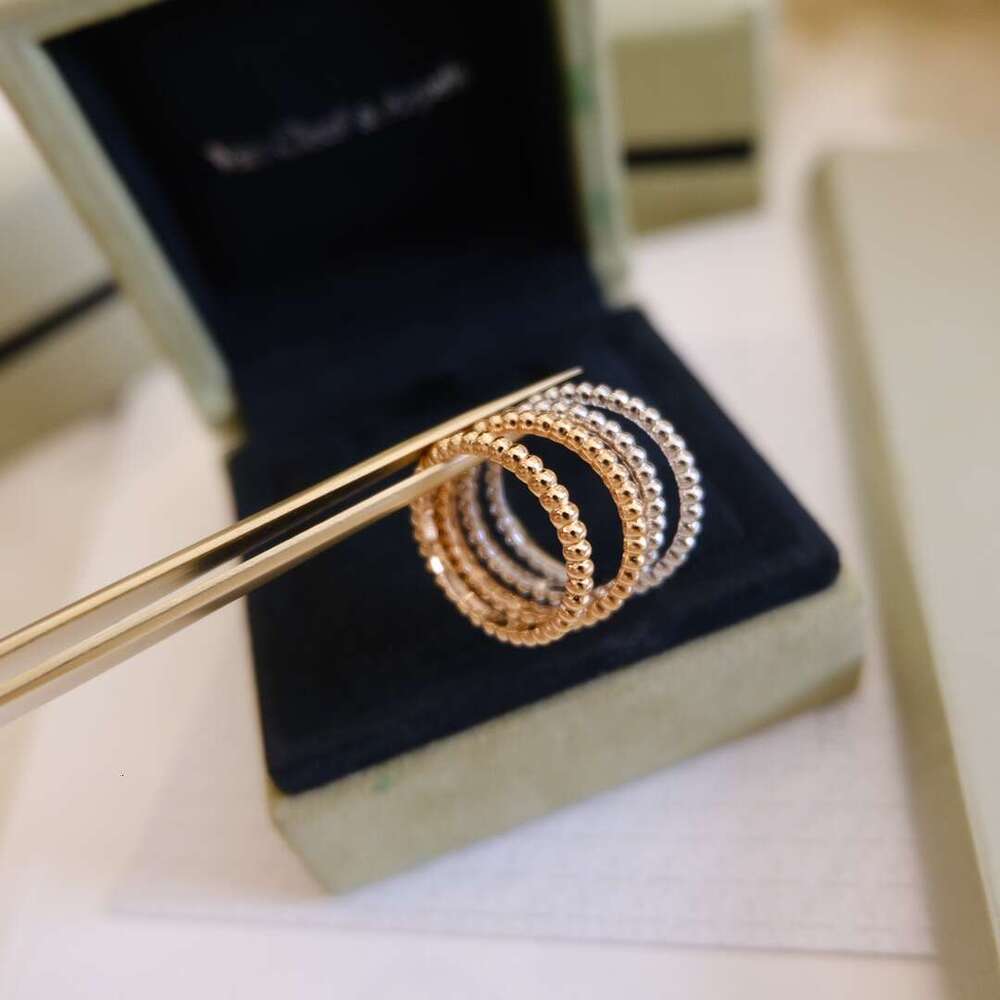 High Version Fanjia Ring for Women, Rose Gold Plated, CNC Precision Carved, Stackable Round Pearl Women's Ring, Couple Rings