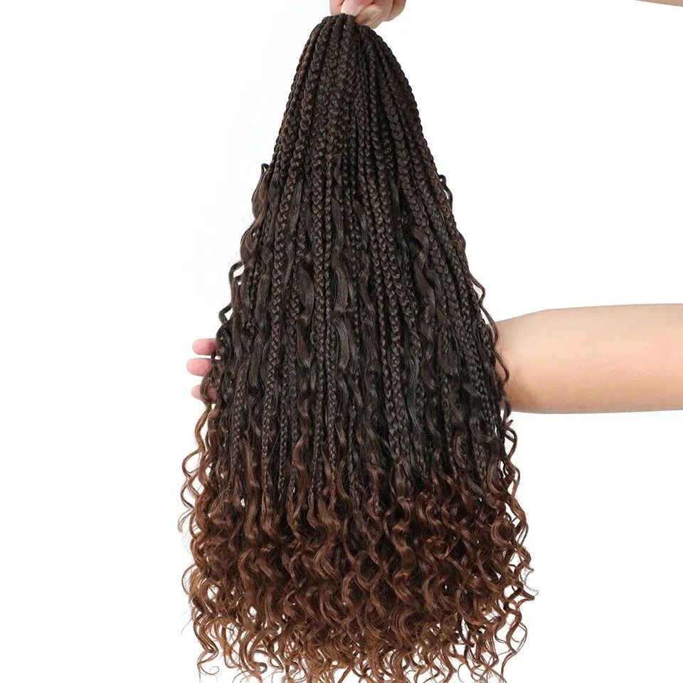Goddess Bohemian Box Braids Crochet Hair - 30 Inch Curly Ends, 6 Packs Synthetic Curly Wave Ends Pre Looped Braiding Hair Extensions For Thin Hair Dai