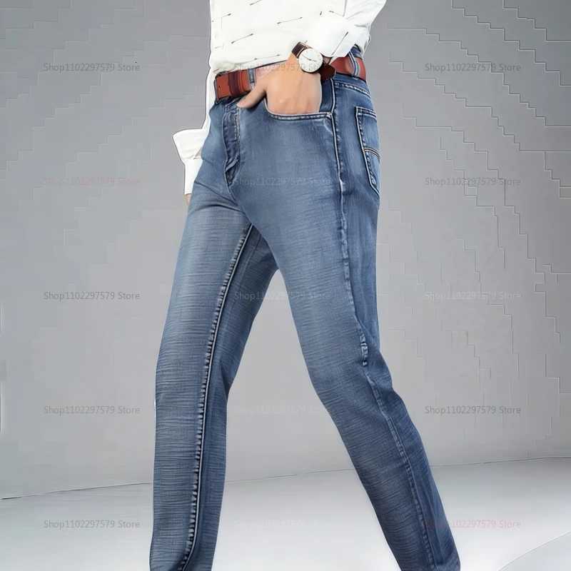 Mens Denim Pants Spring Casual Business Straight Fit Loose Elasticated Jeans Stylish Comfortable Pants for Work and Daily Wear W250905