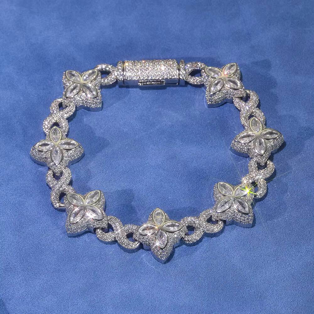 ESKEEM Hip Hop Jewelry New Design Iced Out Diamond Cross Four Leaf Clover Infinite Symbol Bracelet Chain for Women Men