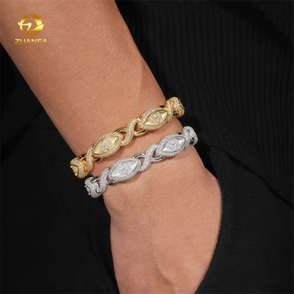 Fast Shipping New Design EYES Design VVS GRA Certified Moissanite 18K Gold Plated Cuban Link Bracelet Hiphop Jewelry Necklace