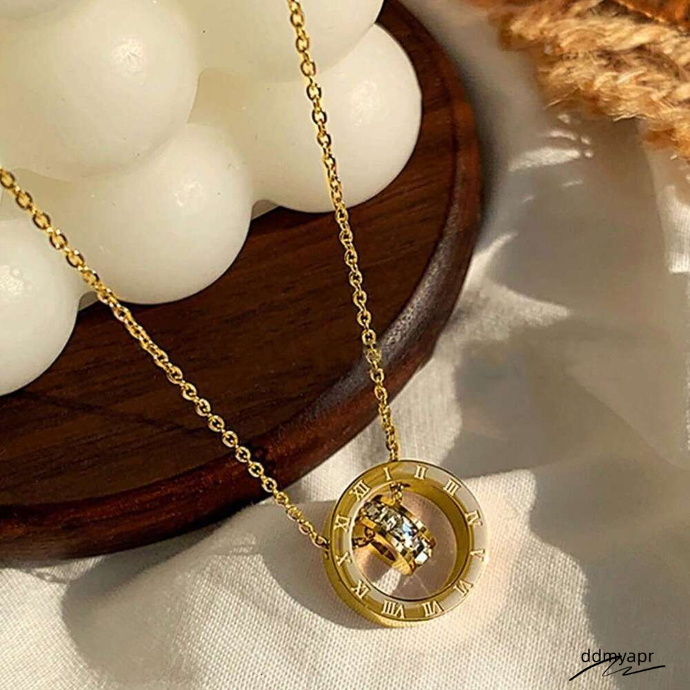 Ddmydec New Roman Double Ring Pendant Collarbone Chain Women's Fashion Slim Waist Necklace Ddmydec Ddmydec Ddmydec Ddmydec