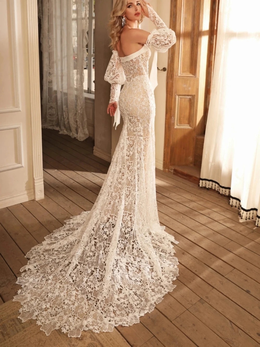 Elegant Mermaid Wedding Dress Lace Backless Bridal Gowns Sweetheart Neck Removable Sleeves Sweep Train Dresses Custom Made vestidos de novia