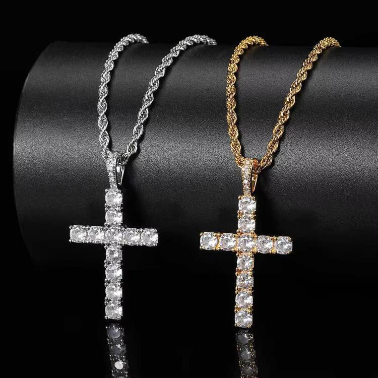 GZYS JEWELRY Wholesale High Quality Rap Men Gold Cross Necklace Jewelry Diamond Charm Pendant with Ice Tennis Chain