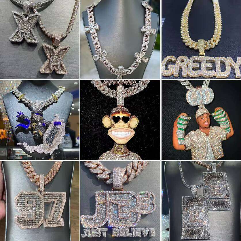 GIA Certified Iced Out Lab Grown Men's Hip Hop Style Sier Vvs Chain Pendant Boutique Jewelry