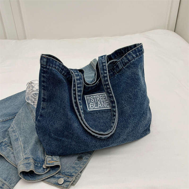Korean Version Large Capacity Tote Designer Bags Denim 2025 New High-end Embroidered Letter Shoulder Bag Trendy